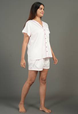 Pink cotton plain shorts co-ord set for women 3