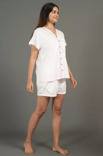Pink cotton plain shorts co-ord set for women