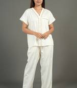 Cream everyday wear cotton pyjama co-ord set for women