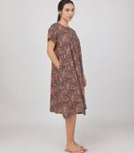 Blue cotton floral printed casual dress for women