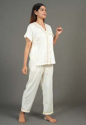 Cream everyday wear cotton pyjama co-ord set for women 3