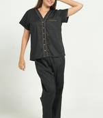 Black everyday wear cotton pyjama co-ord set for women