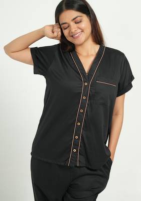 Black everyday wear cotton pyjama co-ord set for women 3