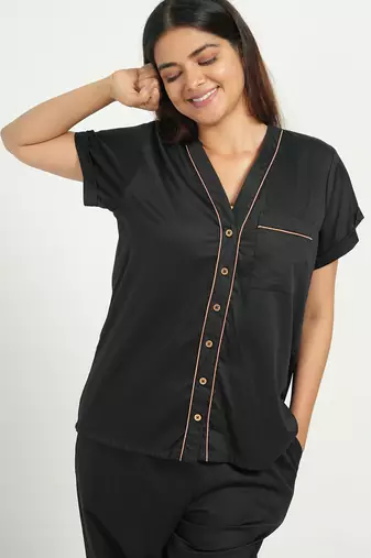 Black everyday wear cotton pyjama co-ord set for women
