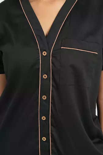 Black everyday wear cotton pyjama co-ord set for women