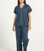 Navy blue everyday wear cotton pyjama co-ord set for women