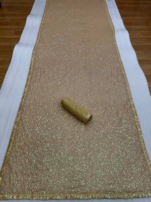 Gold color faux georgette rainbow sequin embroidered saree with silk blouse 4