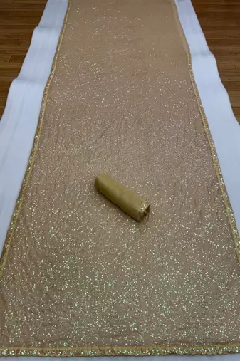 Gold color faux georgette rainbow sequin embroidered saree with silk blouse