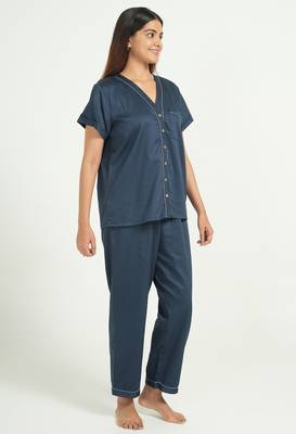 Navy blue everyday wear cotton pyjama co-ord set for women 3