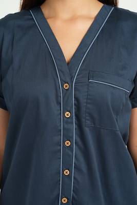 Navy blue everyday wear cotton pyjama co-ord set for women 4
