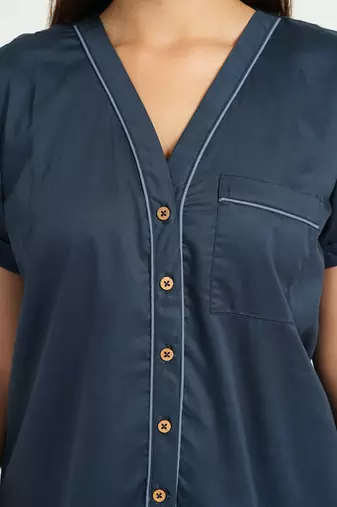 Navy blue everyday wear cotton pyjama co-ord set for women