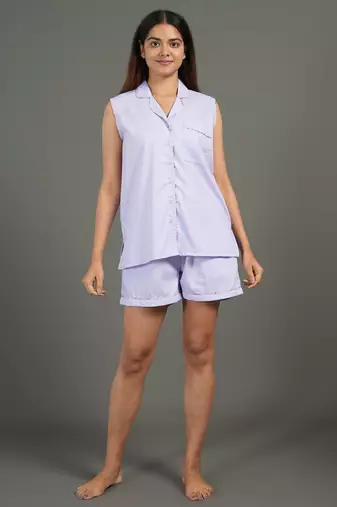 Lavender everyday wear cotton shorts co-ord set for women