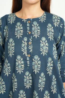 Blue cotton floral printed casual dress for women 4