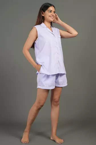 Lavender everyday wear cotton shorts co-ord set for women