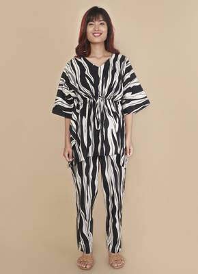 Black stripe printed cotton kaftan co-ord set for women 1