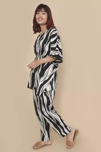 Black stripe printed cotton kaftan co-ord set for women