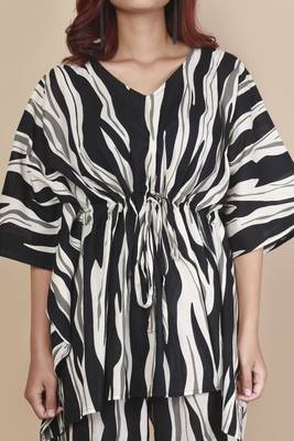 Black stripe printed cotton kaftan co-ord set for women 4