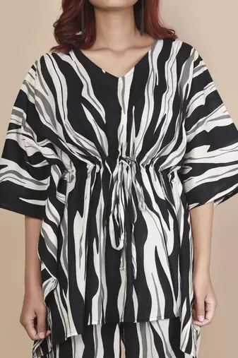 Black stripe printed cotton kaftan co-ord set for women