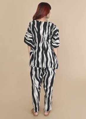 Black stripe printed cotton kaftan co-ord set for women 5