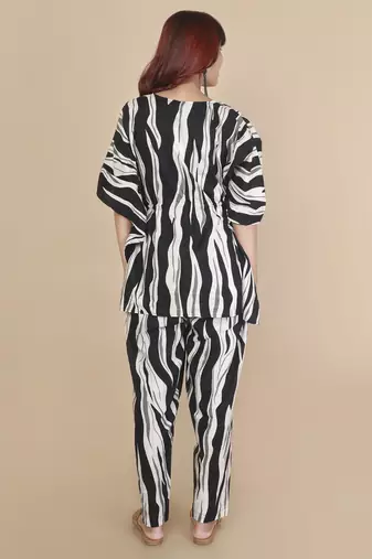 Black stripe printed cotton kaftan co-ord set for women