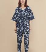 Blue floral printed cotton kaftan co-ord set for women