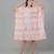 Peach checks printed cotton casual kaftan dress for women