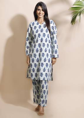 Cream everyday wear cotton co-ord set for women 1