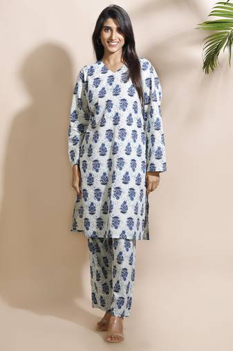Cream everyday wear cotton co-ord set for women