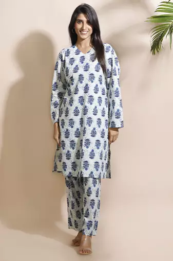 Cream everyday wear cotton co-ord set for women