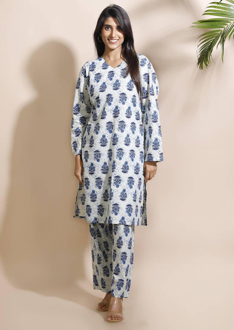 Cream everyday wear cotton co-ord set for women