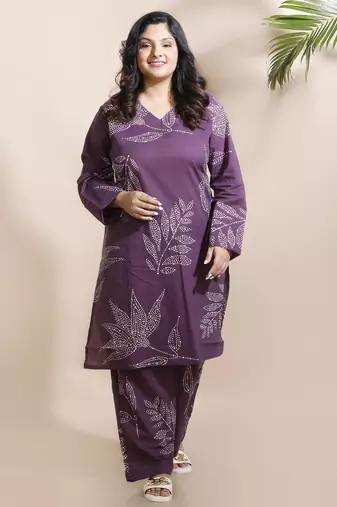 Purple everyday wear cotton co-ord set for women