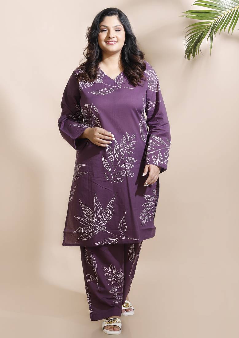 Purple everyday wear cotton co-ord set for women