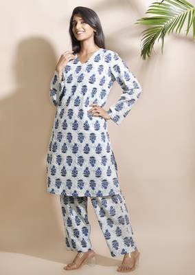 Cream everyday wear cotton co-ord set for women 3