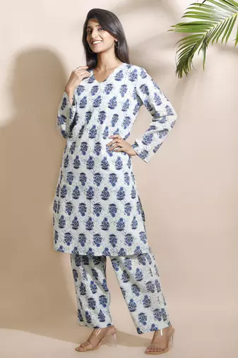 Cream everyday wear cotton co-ord set for women