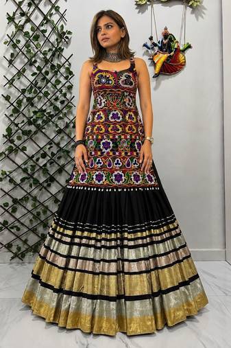 Multicolor Gamthi Work Lehenga Kurti Set