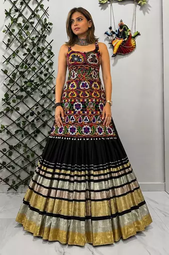 Multicolor Gamthi Work Lehenga Kurti Set