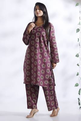 Wine everyday wear cotton co-ord set for women 1
