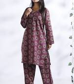 Wine everyday wear cotton co-ord set for women