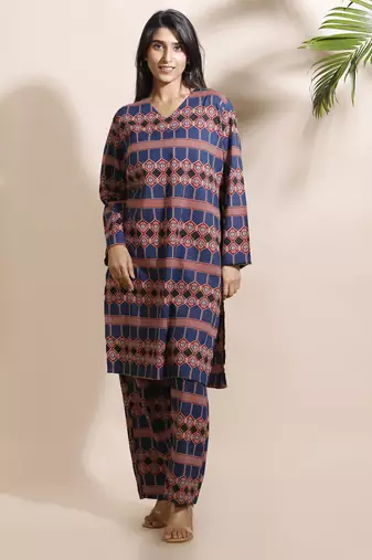 Blue everyday wear cotton co-ord set for women