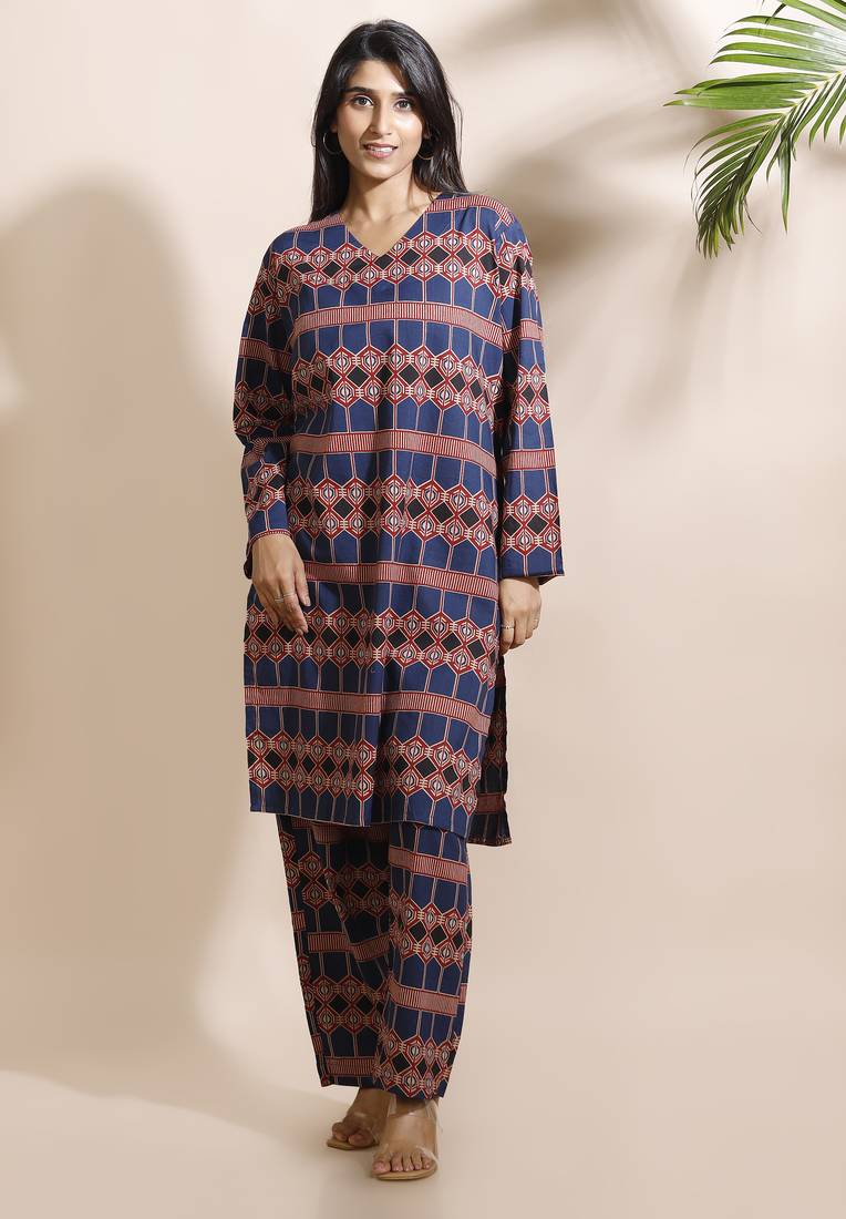 Blue everyday wear cotton co-ord set for women