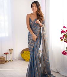 Gold color nc chiffon checks woven saree with cut dana lace border