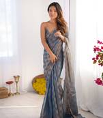 Gold color nc chiffon checks woven saree with cut dana lace border