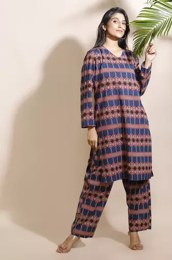 Blue everyday wear cotton co-ord set for women