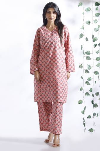 Pink everyday wear cotton co-ord set for women
