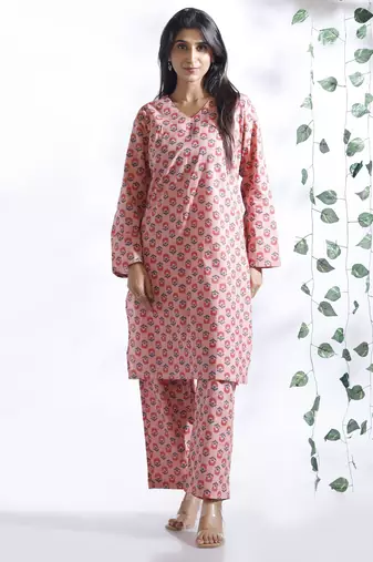 Pink everyday wear cotton co-ord set for women