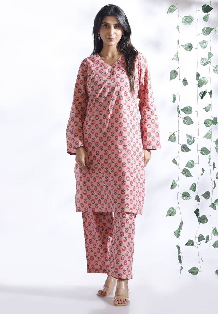 Pink everyday wear cotton co-ord set for women