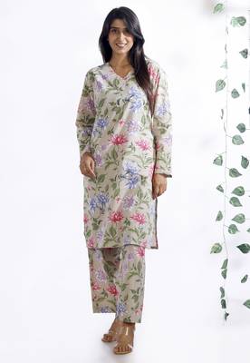 Cream everyday wear cotton co-ord set for women 1