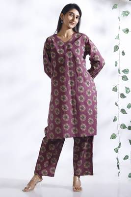 Wine everyday wear cotton co-ord set for women 3