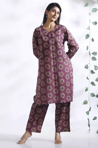 Wine everyday wear cotton co-ord set for women