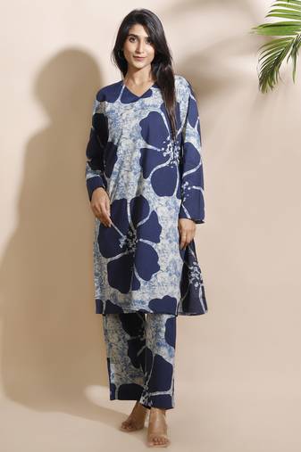 Blue everyday wear cotton co-ord set for women